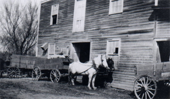 Team and wagon at the Old Mill - 1914